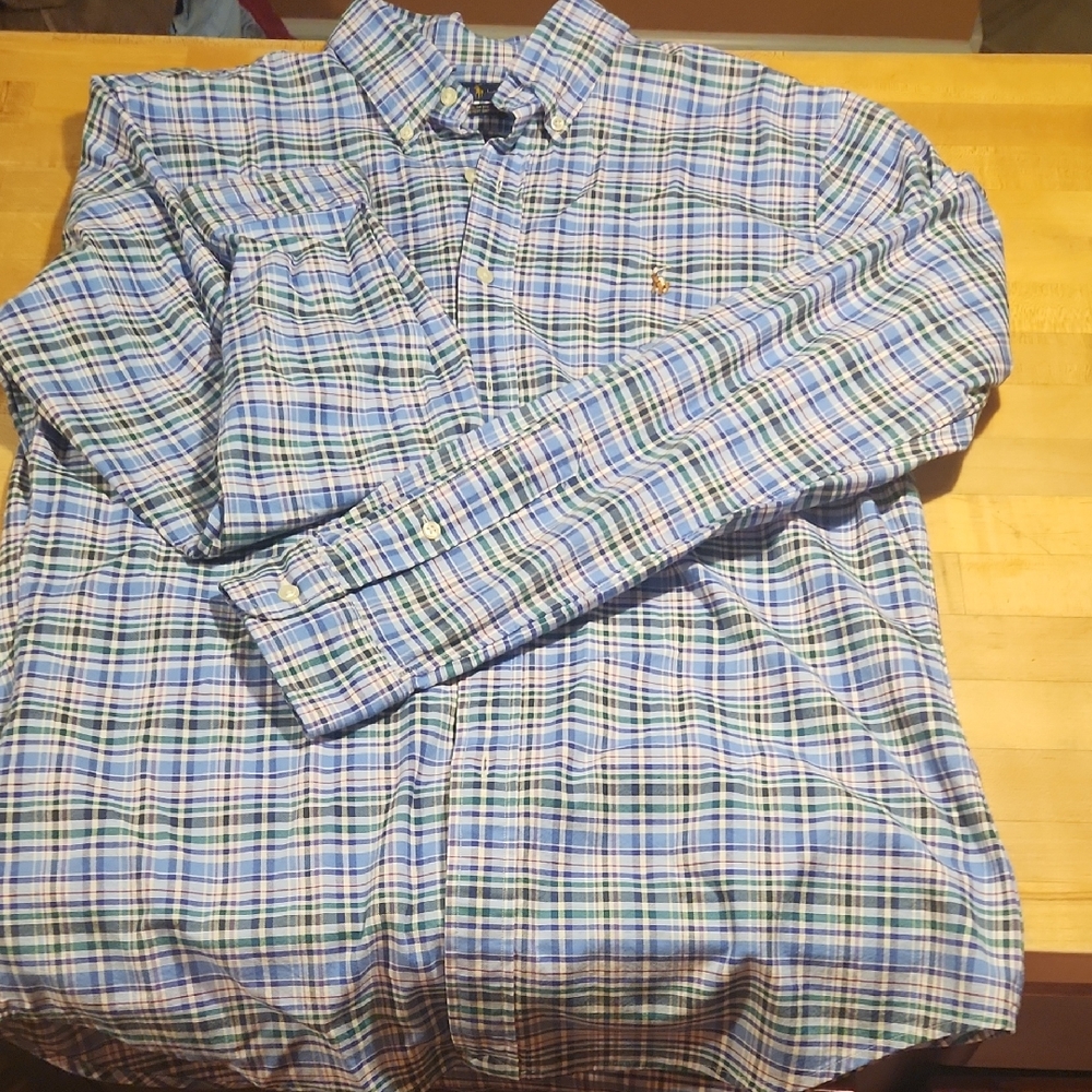 Ralph Lauren Men's Blue Plaid Shirt. Slim Fit. Size L. Worn Once For Pictures